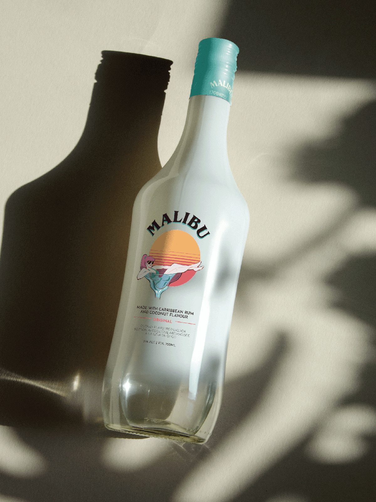 mockup of illustrated malibu rum label