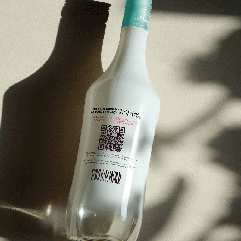 mockup of the back of malibu rum bottle