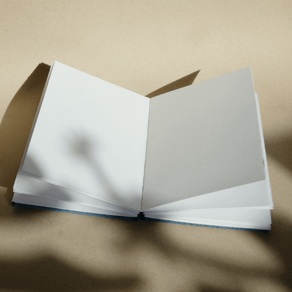 open notebook laying flat